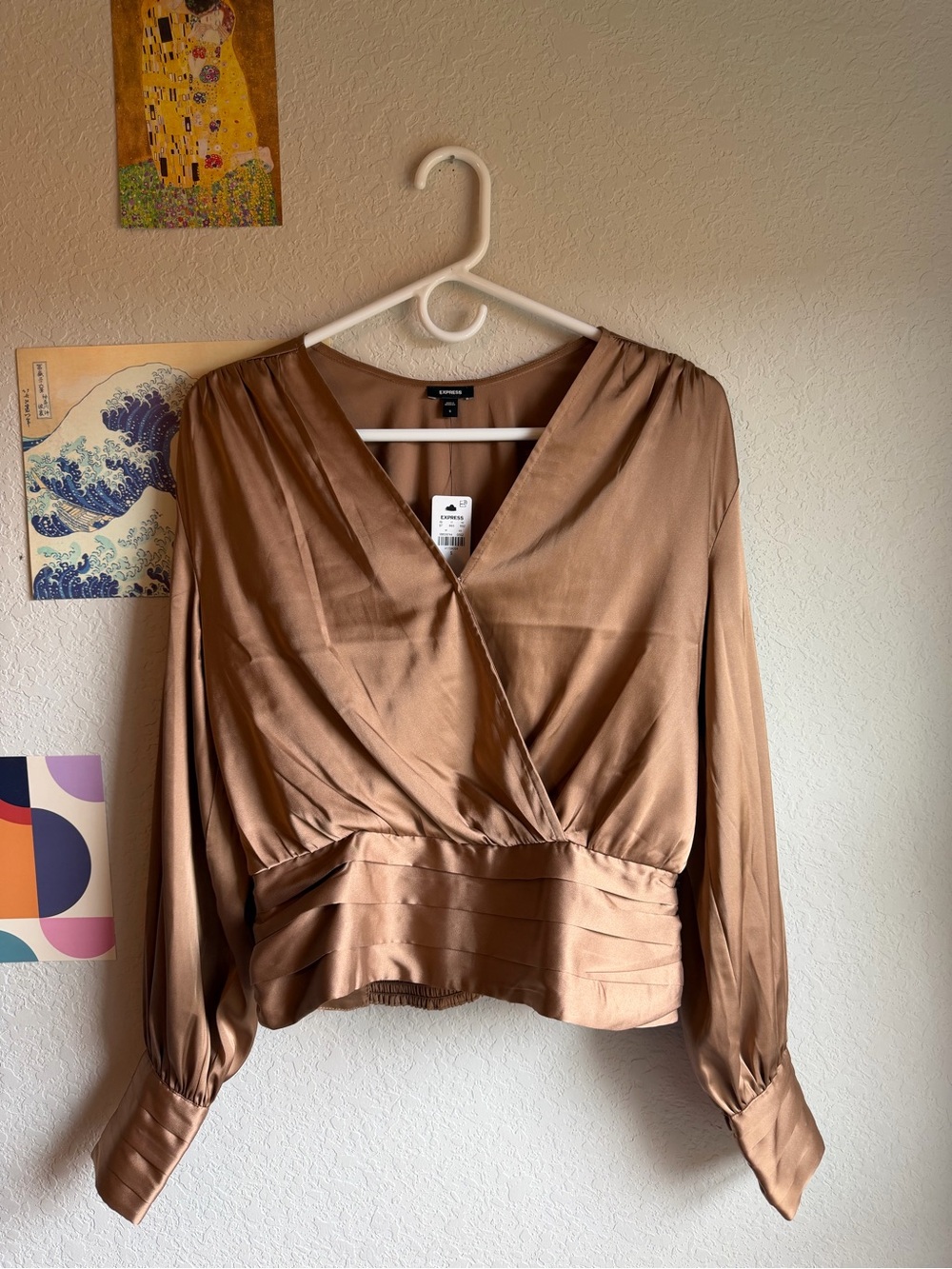 Express Wrap Blouse in Brownish/Gold NWT